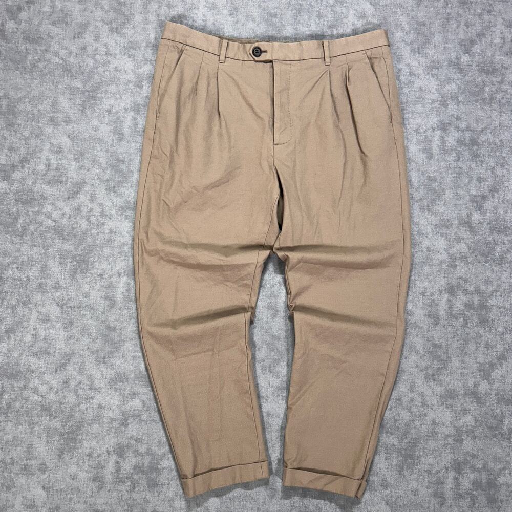 AllSaints Tallis Trouser tan pleated ankle crop minimalist casual pants mens 34